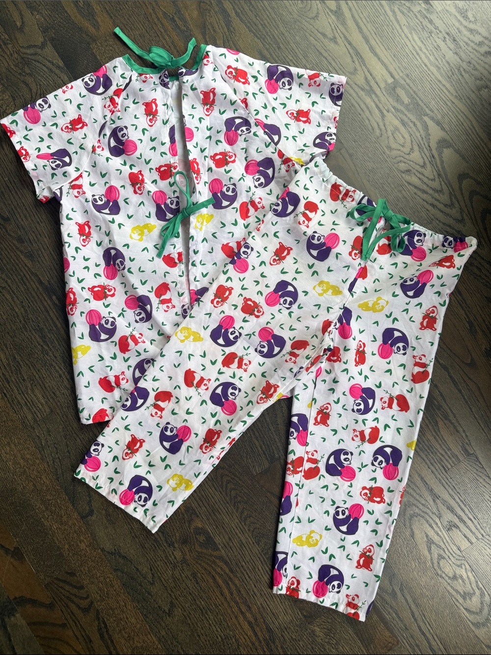 Kids Hospital Patient Scrubs Scrub Set Colorful Pandas Print Tie Drawstrings MED